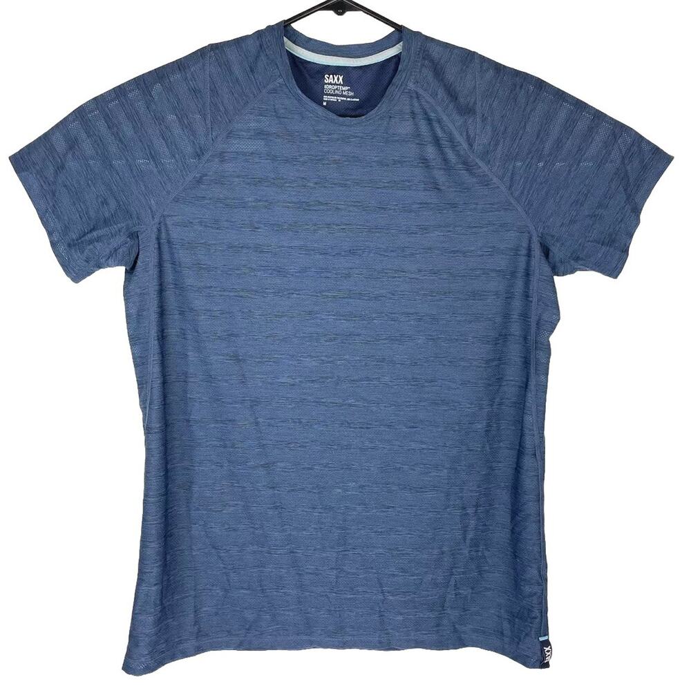 SAXX DropTemp Mens T-Shirt M Blue Performance Gym Workout Cooling Mesh Tee Top